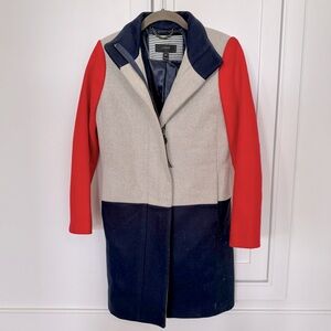 J. Crew Women’s Colorblock Funnelneck Wool Blend Coat Petite 0